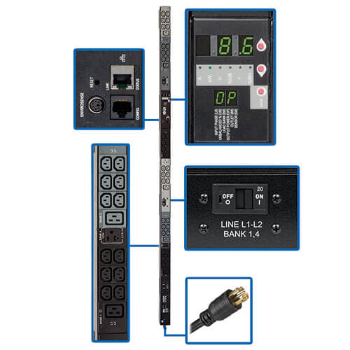 8.6kW 3 Phase Monitored PDU 208 120V Outlets 36 C13 6 C19 3 5 15 