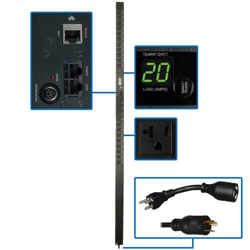 1 9kw Single Phase Monitored Pdu 120v Outlets 24 5 15 20r L5 20p 5 20p Adapter 0u Vertical 70 In Taa Pdumnv20 Tripp Lite