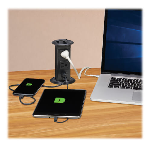 Power Strip, Desktop, 2 AC Outlets, 2 USB-A Charging Ports