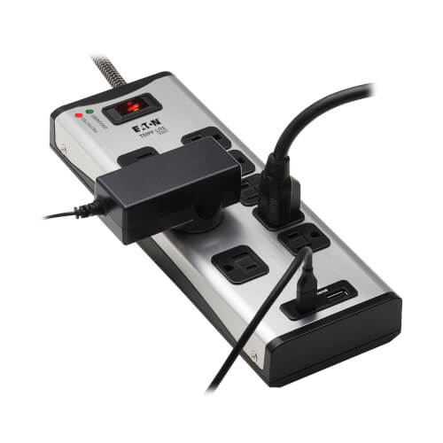 GRIP 8-Outlet Surge Protector With USB & USB-C – 6ft Cord, Flat Plug (DMS3-1190) – Open Box