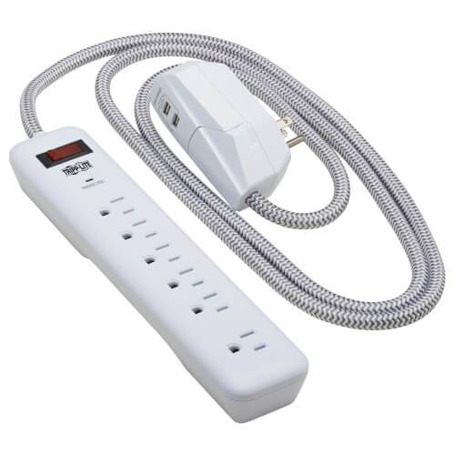 White 1000 Joule Basics 6-Outlet Surge Protector Power Strip with 2 USB Ports