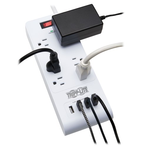 White 15AMP Power Strip w/ 6ft Cable SP-B01W 6 Outlet Surge Protector 90J 