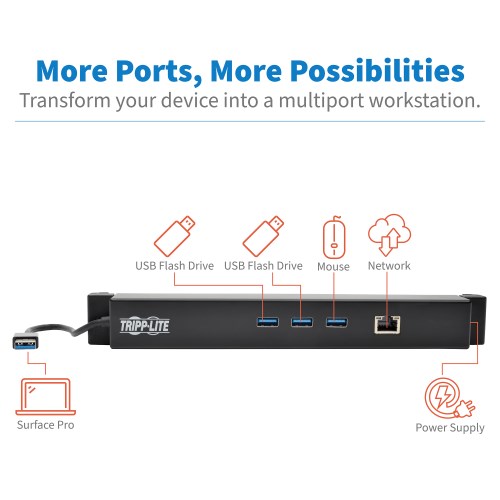 Hub USB 3.0 4 Ports - Ultra Fin Aluminium - Compatible Oculus Rift S, Mac, Surface, PC Portable - Plug & Play