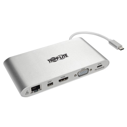 USB C Docking Station Multiple Port with 2 HDMI/1 VGA/1Mini DP/1 LAN RJ45 Ethernet/4 USB 3.0/1 SD/TF Card Reader/1 Audio 3.5mm/1 DC/1 Type C PD Charging Port by UCOUSO Silver
