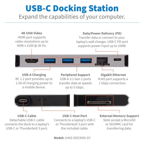 U442-DOCK5D-GY other view large image | Docks, Hubs & Multiport Adapters
