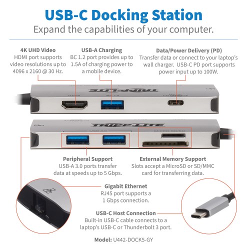 U442-DOCK5-GY other view large image | Docks, Hubs & Multiport Adapters