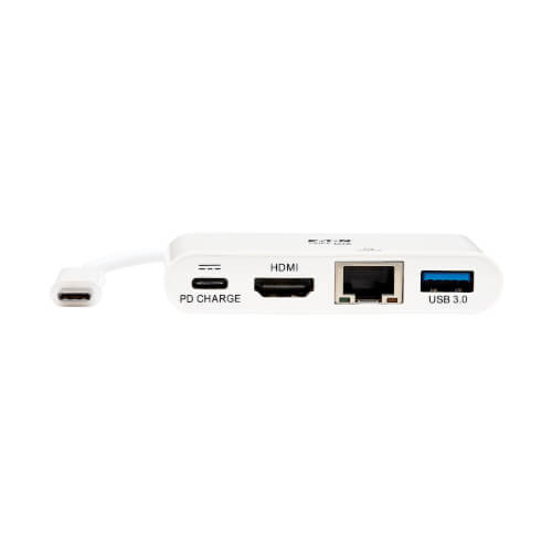 TNP USB Type C to HDMI 4K VGA Gigabit Ethernet USB 3.0 Hub Multiport Adapter Travel Dock Video Audio Converter Combo Connector External Graphics Adapter Dongle Card Cable Plug Wire Cord White USB-C 