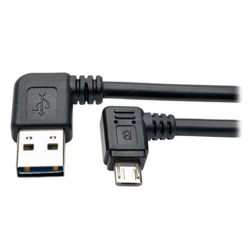 Angle USB 2.0 Braided Cable 90 Degree Vertical Left USB 2.0 A Male to Micro USB Male with Aluminium Case Space Grey - Lysee USB Cables Color: Right, Length: 3M