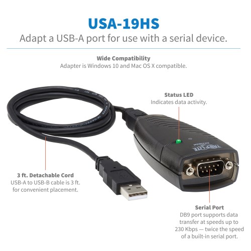 Det Settlers Fejlfri Keyspan RS232 to USB-A Adapter, DB9, 3-ft Cable | Eaton