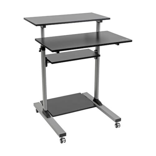 Home Office Computer Workstation Desk Gitzer Height Adjustable Rolling Desk Mobile Stand Up Desk with Wheels and CPU Stand Cart Table Laptop Cart for Standing or Sitting 3 in 1 Sit Stand Converter 