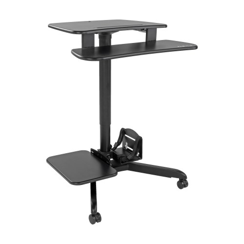 Wood Color SNNplapla Mobile Standing Desk Adjustable Height Stand Up Desk Mobile Rolling Desk Height Adjustable Computer Desk for Home Office
