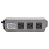 Unit features 3 AC outlets and a lighted power switch with transparent guard to prevent accidental shutoff.