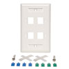 Package includes 4-port white keystone faceplate and installation hardware. 