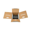 Pull box houses cable on plastic spool to keep cable organized and prevent tangles. 