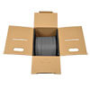 Pull box houses cable on plastic spool to keep cable organized and prevent tangles. 