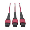 Color-coded magenta OM4 cables are easily distinguishable from traditional aqua OM3 multimode fiber.