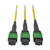 Color-coded yellow singlemode cables are easily distinguishable from traditional aqua OM3 multimode fiber.