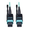 MTP/MPO Patch Cable with Push/Pull Tabs, 12 Fiber, 40GbE, 40GBASE-SR4, OM3 Plenum-Rated - Aqua, 1M (3 ft.) N844-01M-12-P