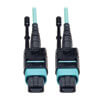 MTP/MPO Patch Cable with Push/Pull Tabs, 12 Fiber, 40GbE, 40GBASE-SR4, OM3 Plenum-Rated - Aqua, 10M (33 ft.) N844-10M-12-P