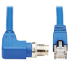 M12 X-Code Cat6a 10G F/UTP CMR-LP Shielded Ethernet Cable (Right-Angle M12 M/RJ45 M), IP68, PoE, Blue, 2 m (6.6 ft.) NM12-6A4-02M-BL