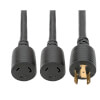 Power Extension Cord/Splitter, NEMA L6-20P to 2x NEMA L6-20R Y Splitter, Heavy-Duty - 20A, 250V, 10 AWG, 1 ft. (0.31 m), Black P039-001-2