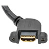 The female HDMI port secures to the front panel of a computer or wallplate, tradeshow booth, retail kiosk or teacher’s or lecturer’s podium.