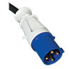 IEC 309 60A Blue (3P+E) plug with 10 ft. cord connects to compatible AC power source.<br>