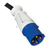 IEC 309 30A Blue (3P+E) plug with 6 ft. cord connects to compatible AC power source.<br>