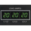 Set of 3 built-in current meters report load current in amps for all 3 output phases to help balance load levels and prevent overloads.