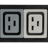 45 total 208V outlets (36 C13, 6 C19 pictured, 3 L6-30R) arranged in three breakered single phase output load banks.