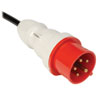 Model features an attached IEC-309 Red 16A (3P+N+E) 3-Phase input plug with 6-ft. power cord to reach the AC power source.