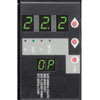 Digital display with scroll and mode buttons reports amperage, kilowatts, voltage and unbalanced percentage per input phase and per outlet bank 