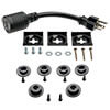 Package includes spare and alternate size installation buttons, mounting brackets with hardware, L5-20P to 5-20P plug adapter and owner's manual