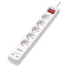 5-Outlet Power Strip with USB Charging - French Type E Outlets, 220-250V, 16A, 3 m Cord, Type E Plug, White PS5F3USB