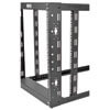 Vertical mounting rails with square, numbered holes, and toolless button holes provide simple equipment mounting. 