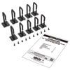 Package includes rack, mounting rails, brackets, mounting screws and cable management hooks. 