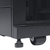 To simplify deployment, casters are included for minor position adjustments. Leveling feet stabilize the rack once positioned.