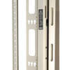 Toolless accessory mounting rails include slots for quick installation of compatible PDUs and vertical cable managers.