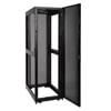 Rack features removable side panels, open bottom for cable access and locking, reversible, removable front door. 