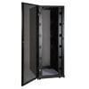 Rack features removable side panels, open bottom for cable access and locking, reversible, removable front door. 