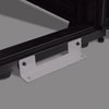 Front stabilizing brackets used for shipment can be reattached at the bottom of the enclosure frame on the inside or outside of the rack.