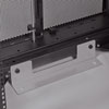 Rear stabilizing brackets used for shipment can be reattached at the bottom of the enclosure frame on the inside or outside of the rack.