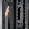 Toolless accessory mounting rails include slots for quick installation of compatible PDUs and vertical cable managers.