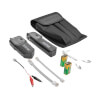 RJ45 and RJ11 jumper cables, RJ11 adapter, headphones, two 9V batteries, carrying case and owner's manual are included.