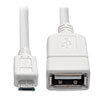 Micro USB to USB OTG Host Adapter Cable, 5-Pin USB Micro-B to USB-A (M/F), White, 6-in. (15.24 cm) U052-06N-WH