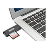 Plugs into your laptop's USB slot to transfer photos, video, music, documents and other data from a memory card.