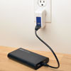 Included USB cable connects to wall/USB outlets to charge the mobile charger's battery. 