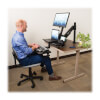 Workstation swivels 150° and rotates 360° to swing out of the way when not in use.